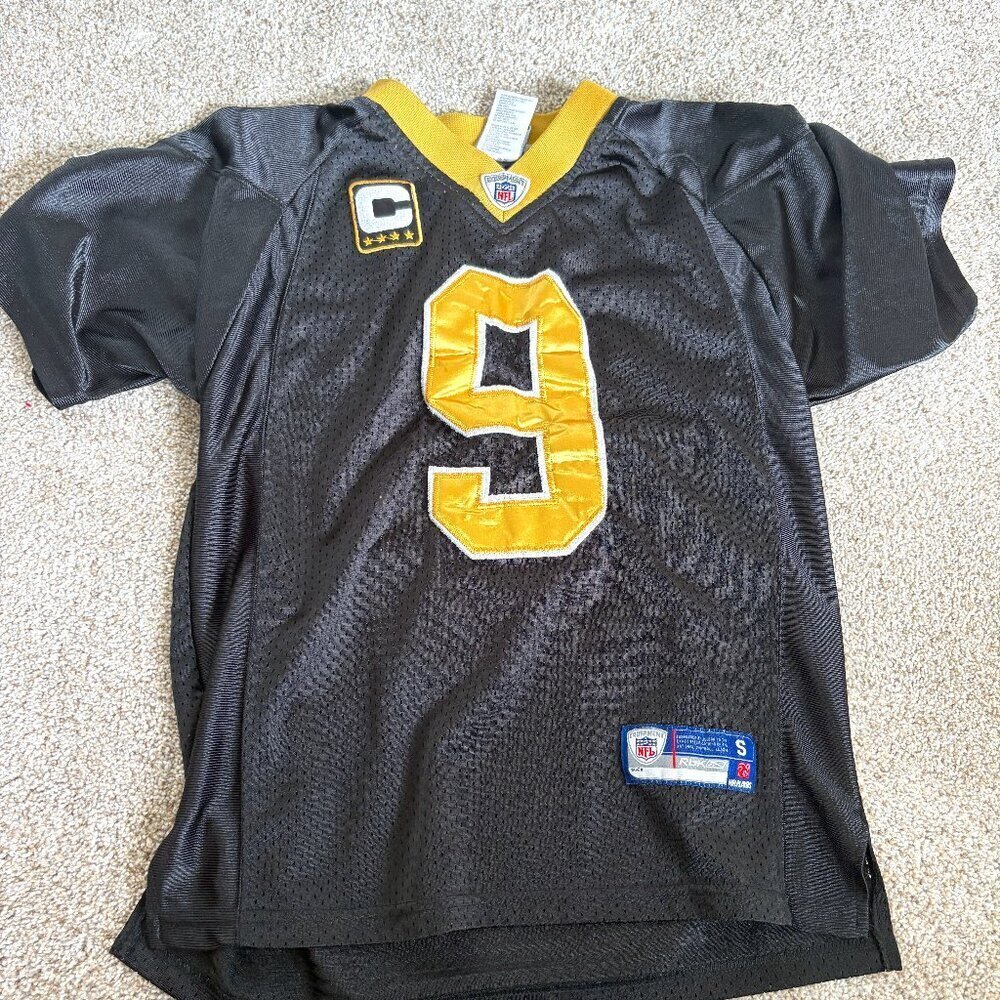 New Orleans Saints NFL Jersey Reebok Size L Kids Brees #9 Football OnField Black